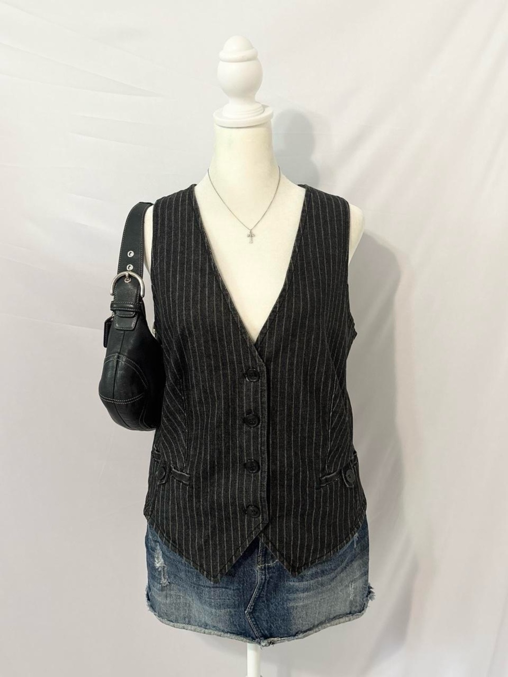 VTG Y2k Punk Striped Black New York & Company Vest